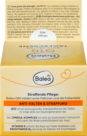 Balea, Q10, Day Cream, Anti-Wrinkle Face Cream, SPF15, 50 ml