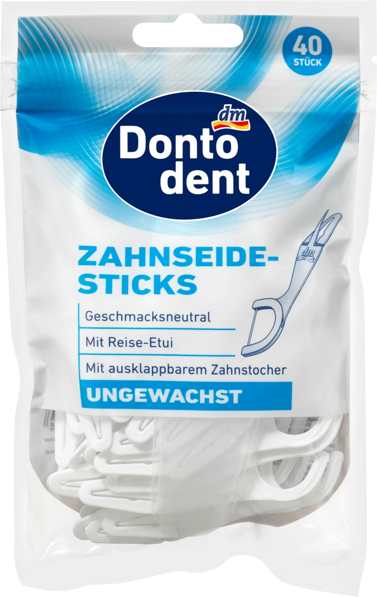 Dontodent Dental floss sticks unwaxed with case, 40 pcs